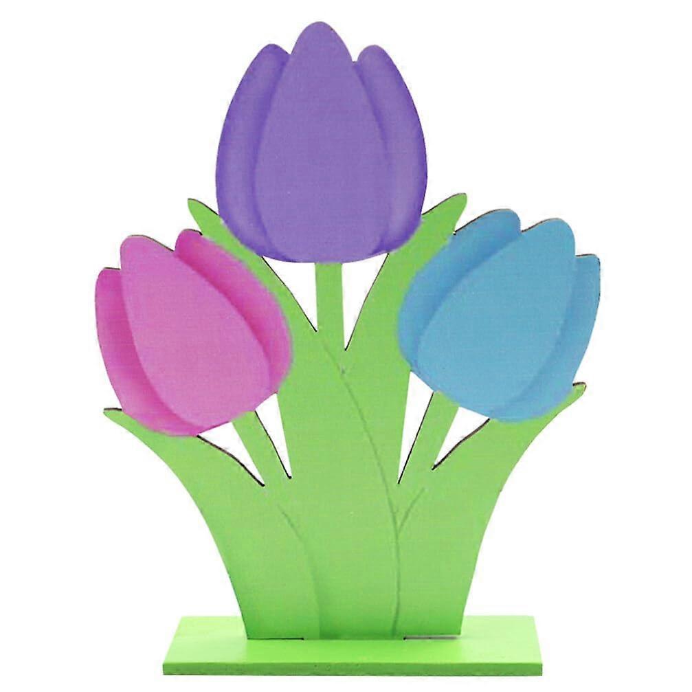 Rustic Wooden Tulip Ornament - Handcrafted Spring Table Centerpiece, Easter Craft Décor, Natural Wood Style, Multi-Color Design