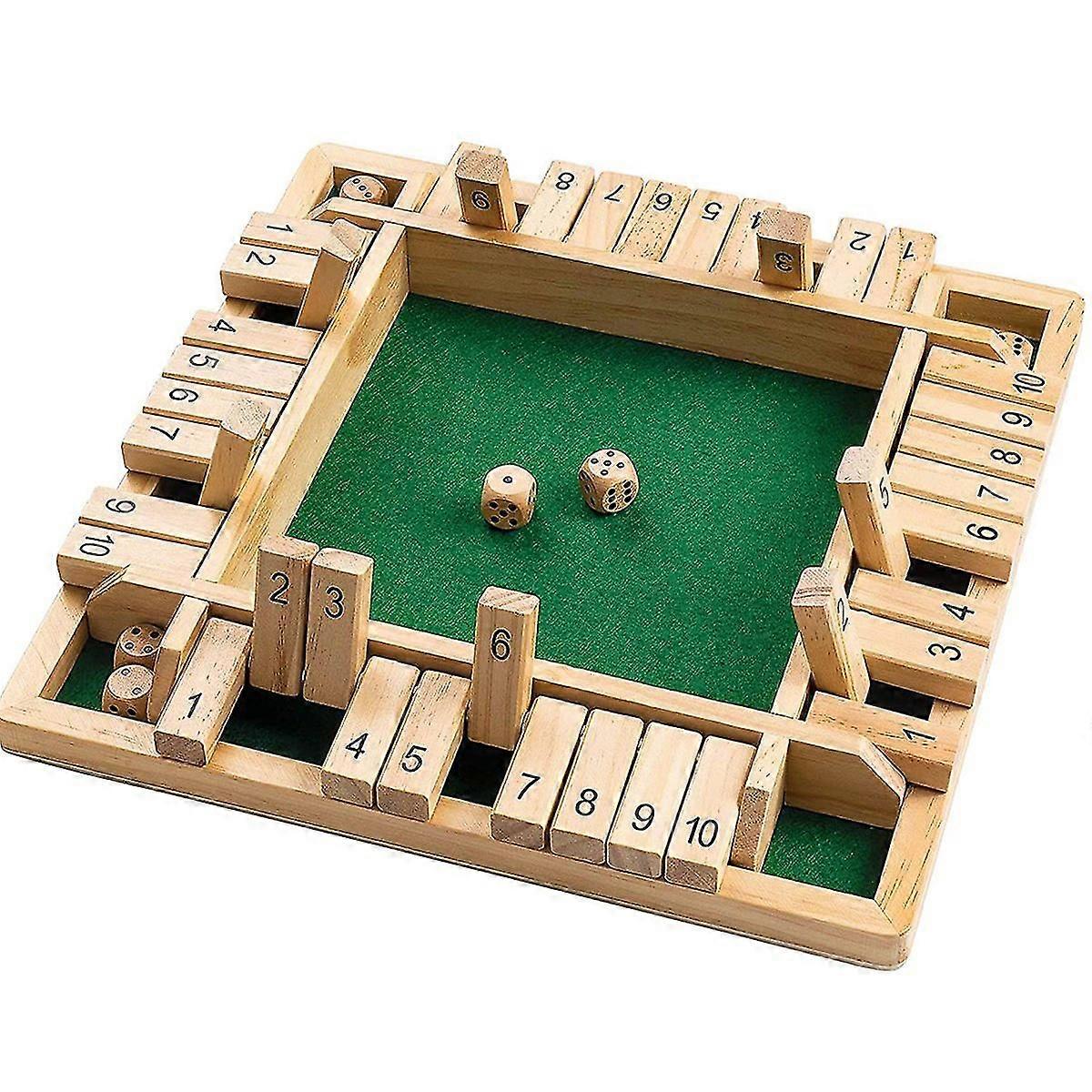 Shut The Box Dice Game,10 Numbers Traditional Wooden Bar Board Family Game Dice
