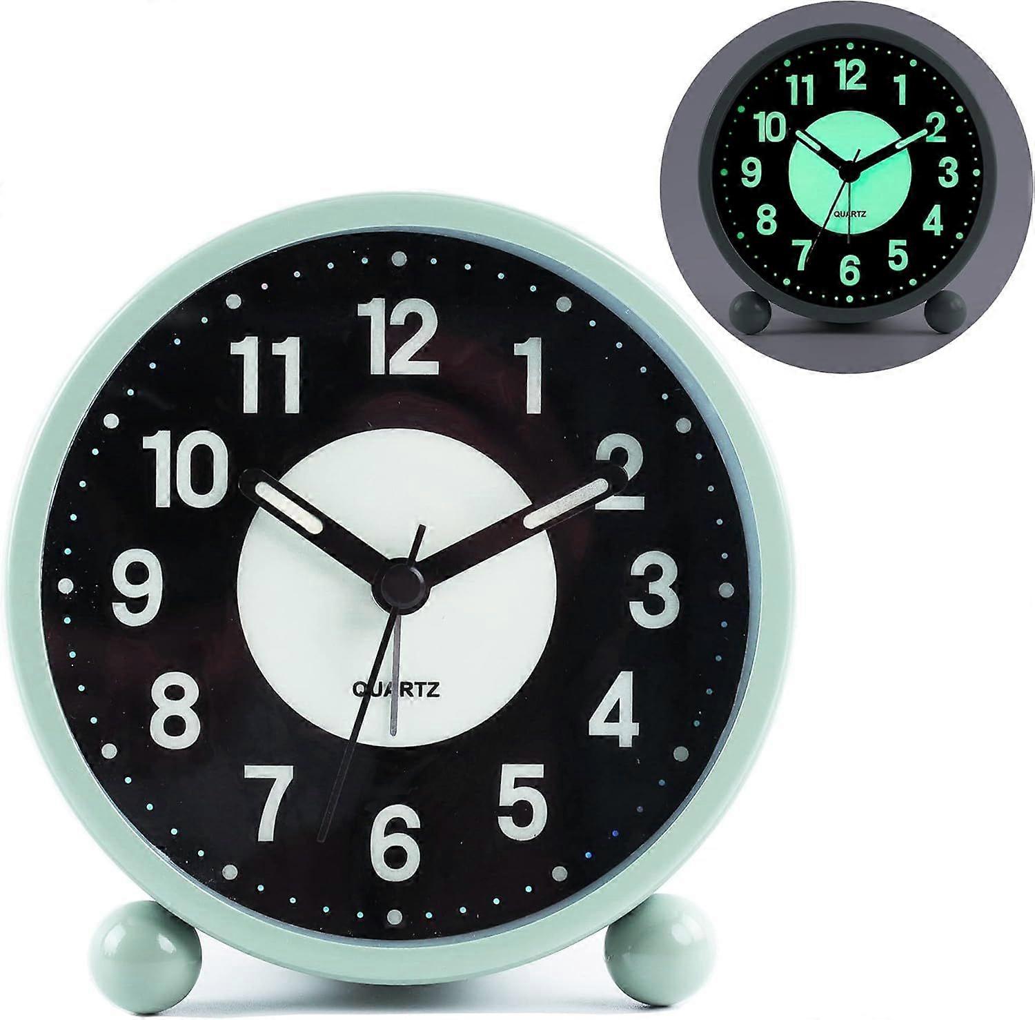 Alarm Clock 4 "Round Silent Analog Table Clock Green