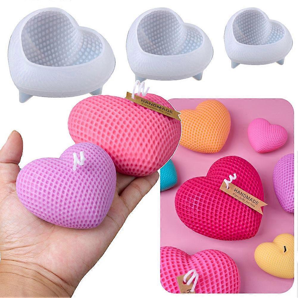 S/M/L Grid Heart Silikon Lysform Håndlaget 3D Kjærlighetsform Aromatisk Såpemaskin