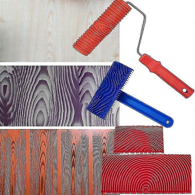 Outils de grain de bois, 4pcs outils de peinture au rouleau de grain de bois-GOOD