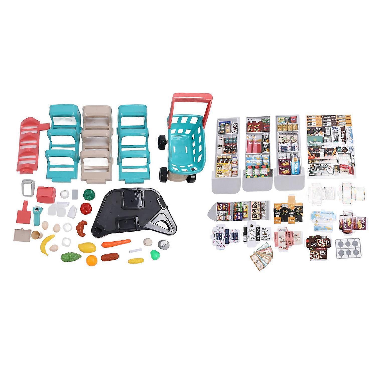 Kids Play Supermarket Set Pretend Grocery Store Playset Kids Shopping Cart Toys Candy Ice Cream Cart