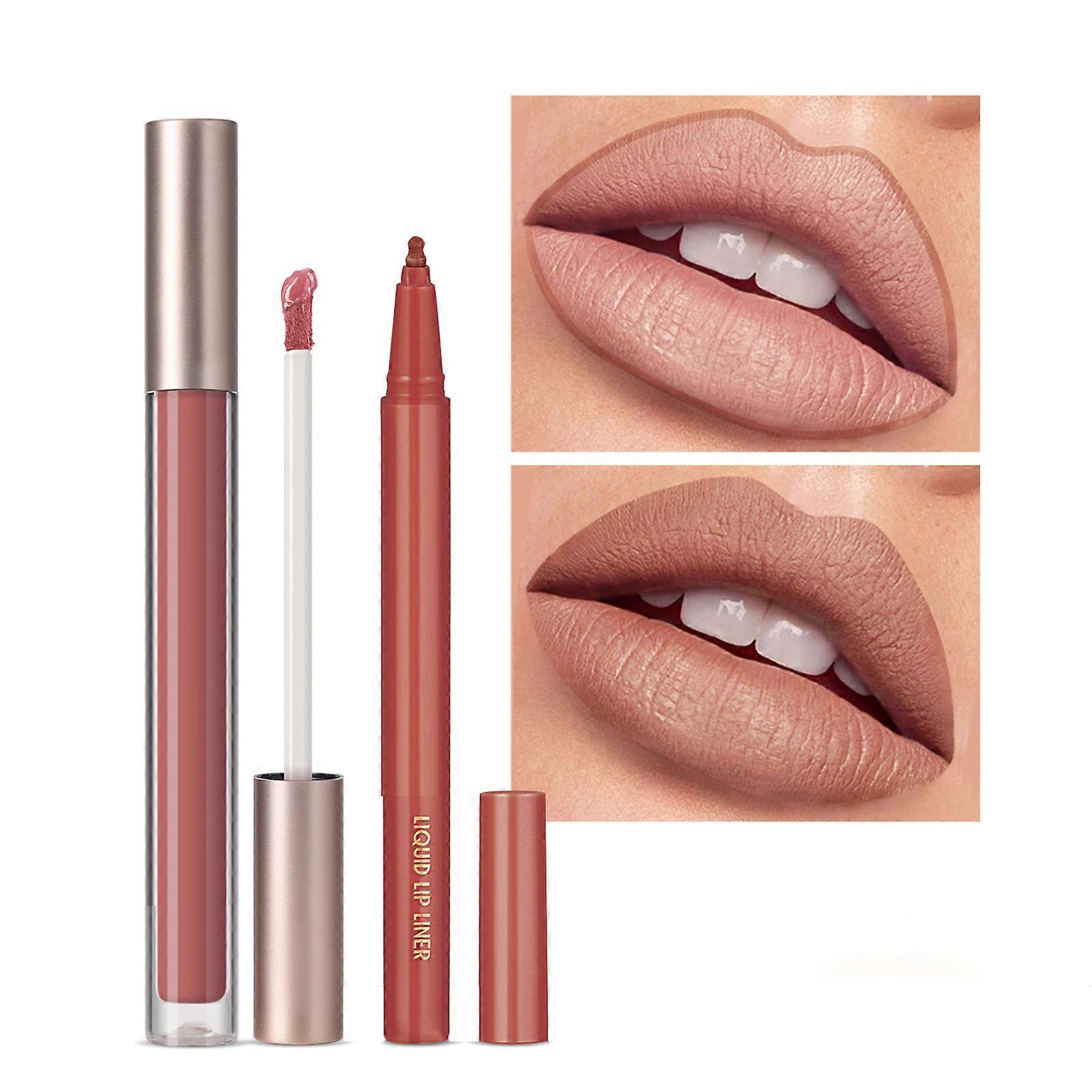 1Matte Lipstick with 1Lipliners Lasting None Stick Cup Not Fade Waterproof Pigmented Velvets Lipgloss Kit Lip Makeup Kit style9