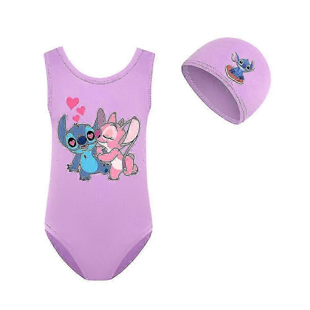 Lilo Stitch Kids Girls One Piece Swimsuit Swimwear Bathing Suit With Swim Cap