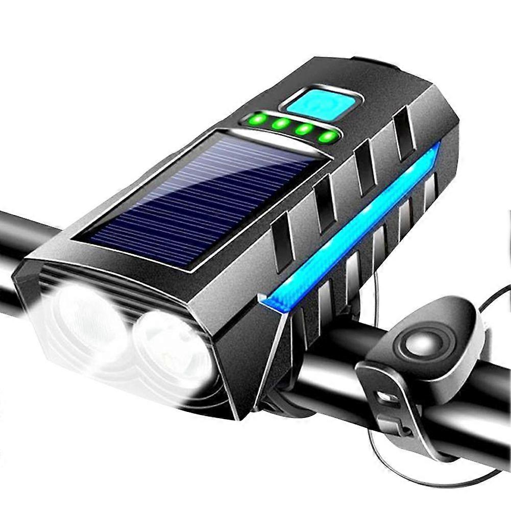 Solar Road Bike FrontLamp USB Rechargeable Cycling Lantern Power Display High Beam Bicycle Flashlight for Night Riding,B
