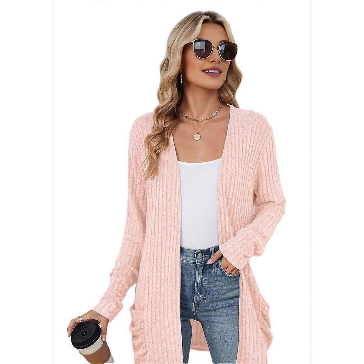 Long-Sleeved Knitted Cardigan Pink L