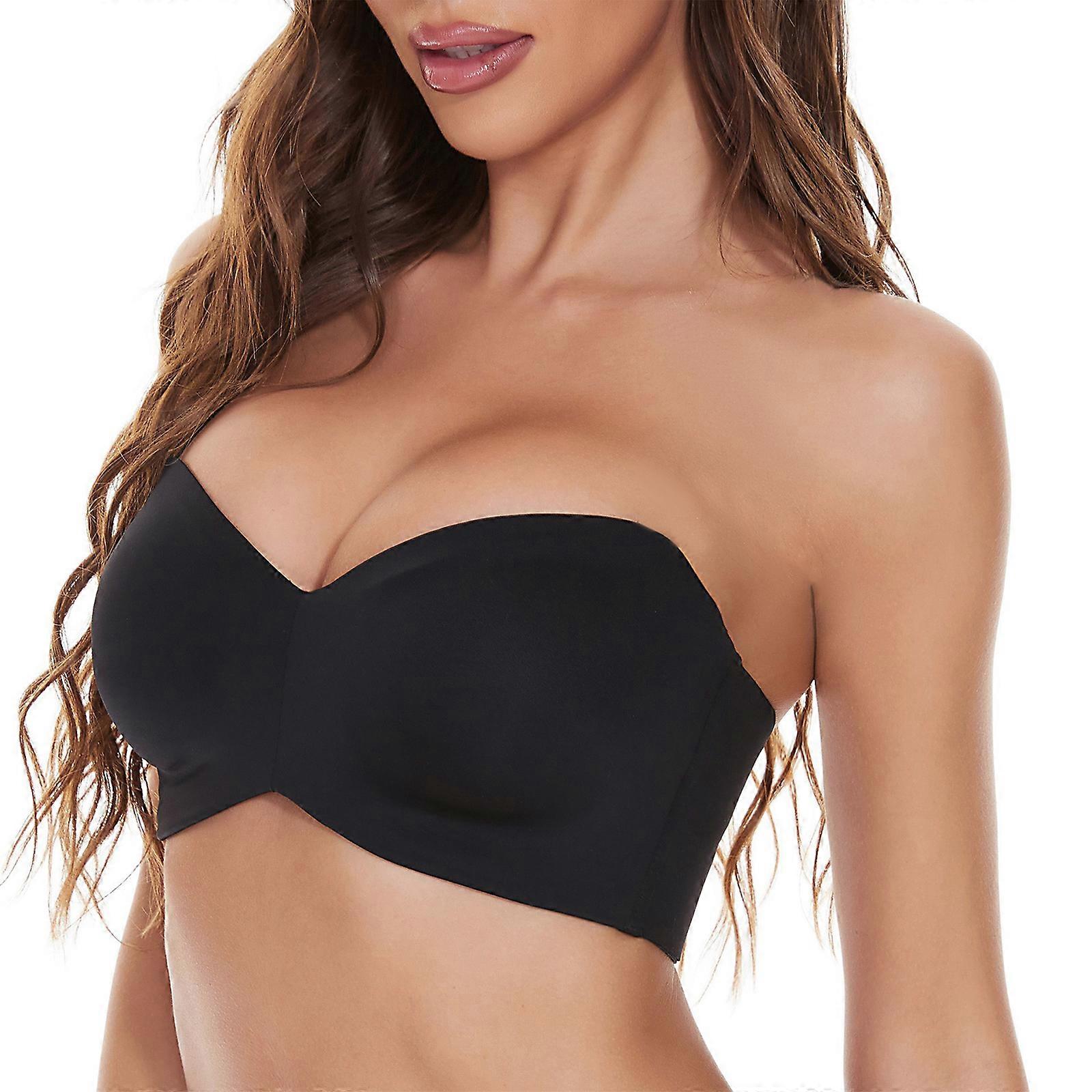 Solid Color Traceless Invisible Bra Gathered Big Breasts with Rims Breathable Top Detachable Shoulder Strap Underwear Black 95D