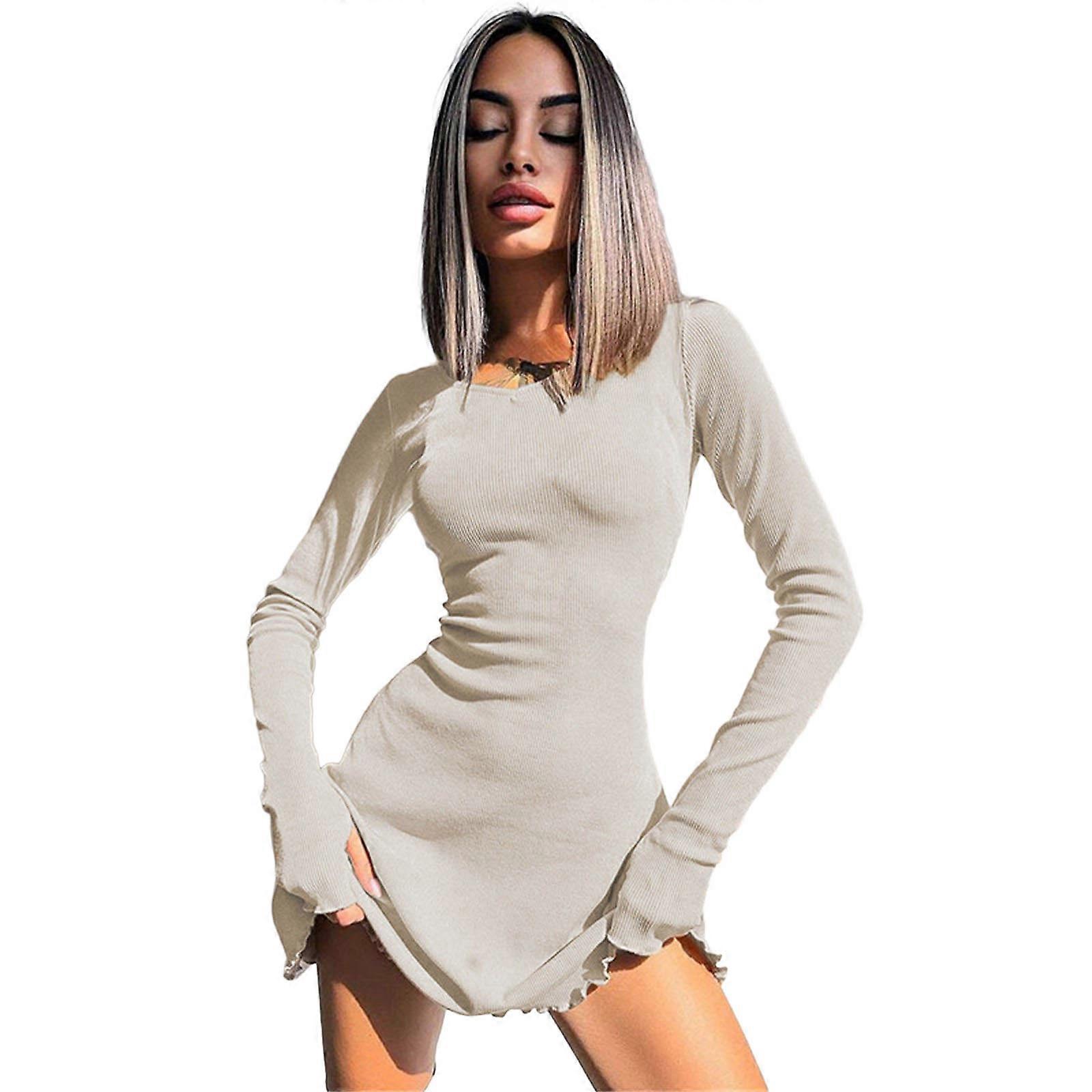 knee length dresses for ladies Long Sleeve Strappy Waist Loose Dress – Abayaya main image 1