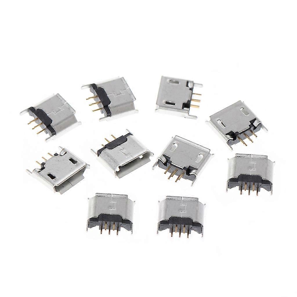 10 Pcs Micro USB Type B Female Socket 180 Degree 5-Pin SMD SMT Soldering Jack  Silver