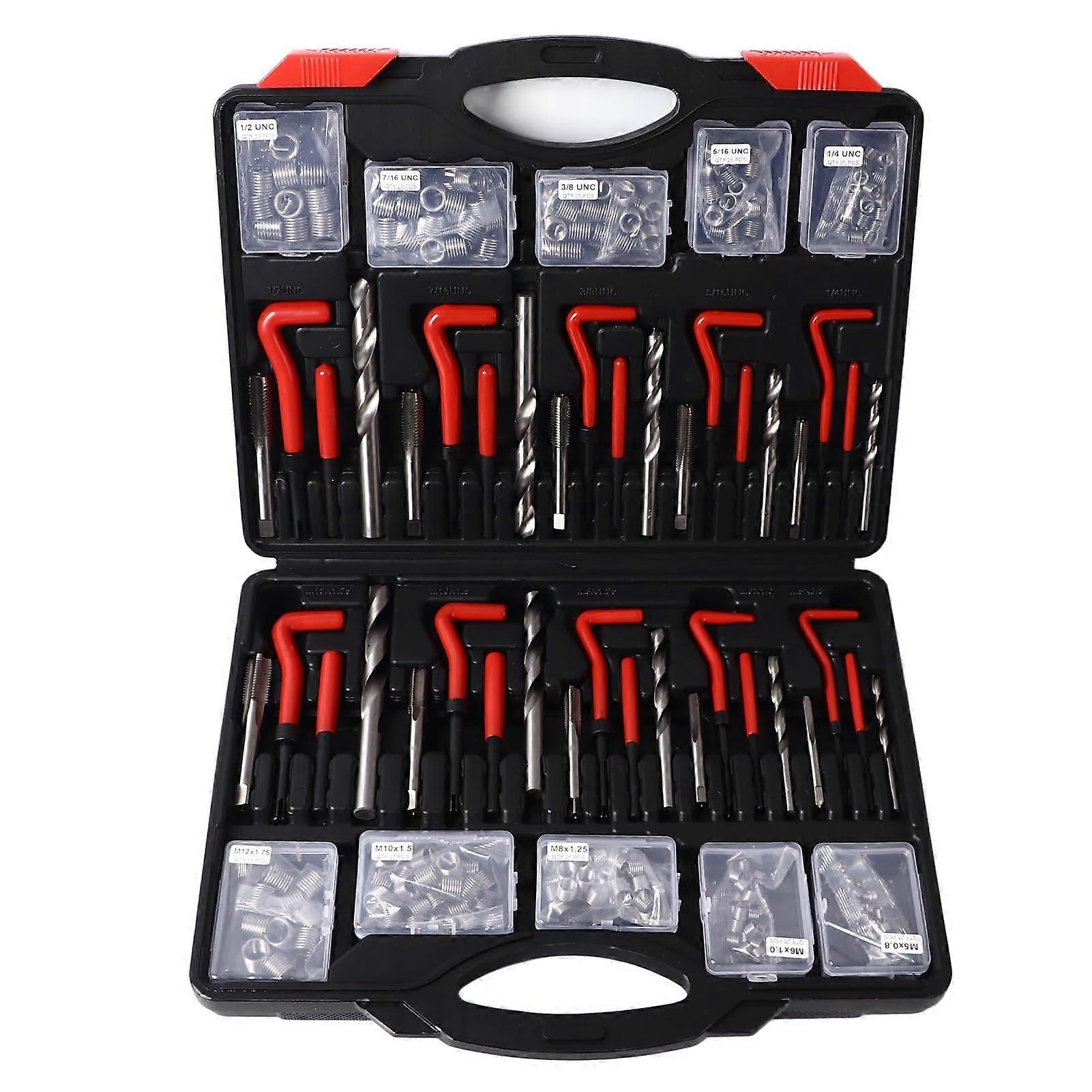 261Pcs Metric and Imperial Thread Repair Tools Kit with Self Tapping Inserts and Drill Bits for Automotive Parts and Switch Equipment