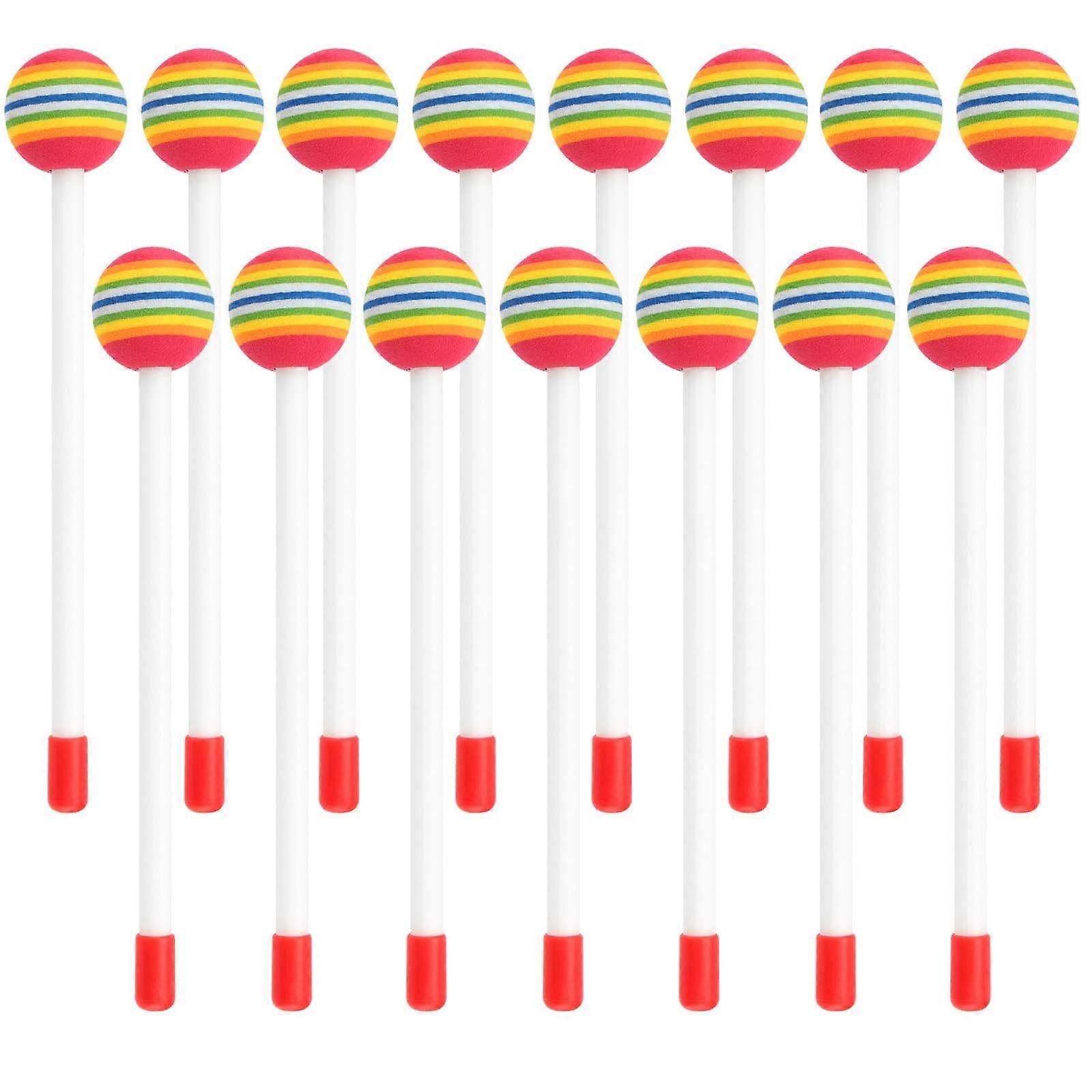 15 Pcs Rainbow Hammer Percussion Sticks Set, Lollipop Drum Mallets, Round Felt Drumsticks for Hand Percussion Instruments