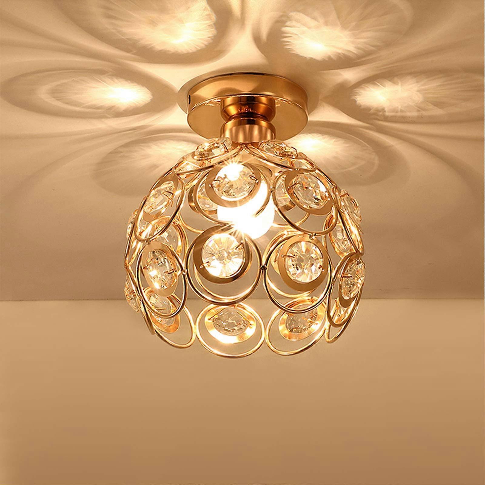 Gold Mini Chandelier Light Fixture With Crystal Accents, Semi Flush Mount Ceiling Light for Hallway, 3 Lights Design