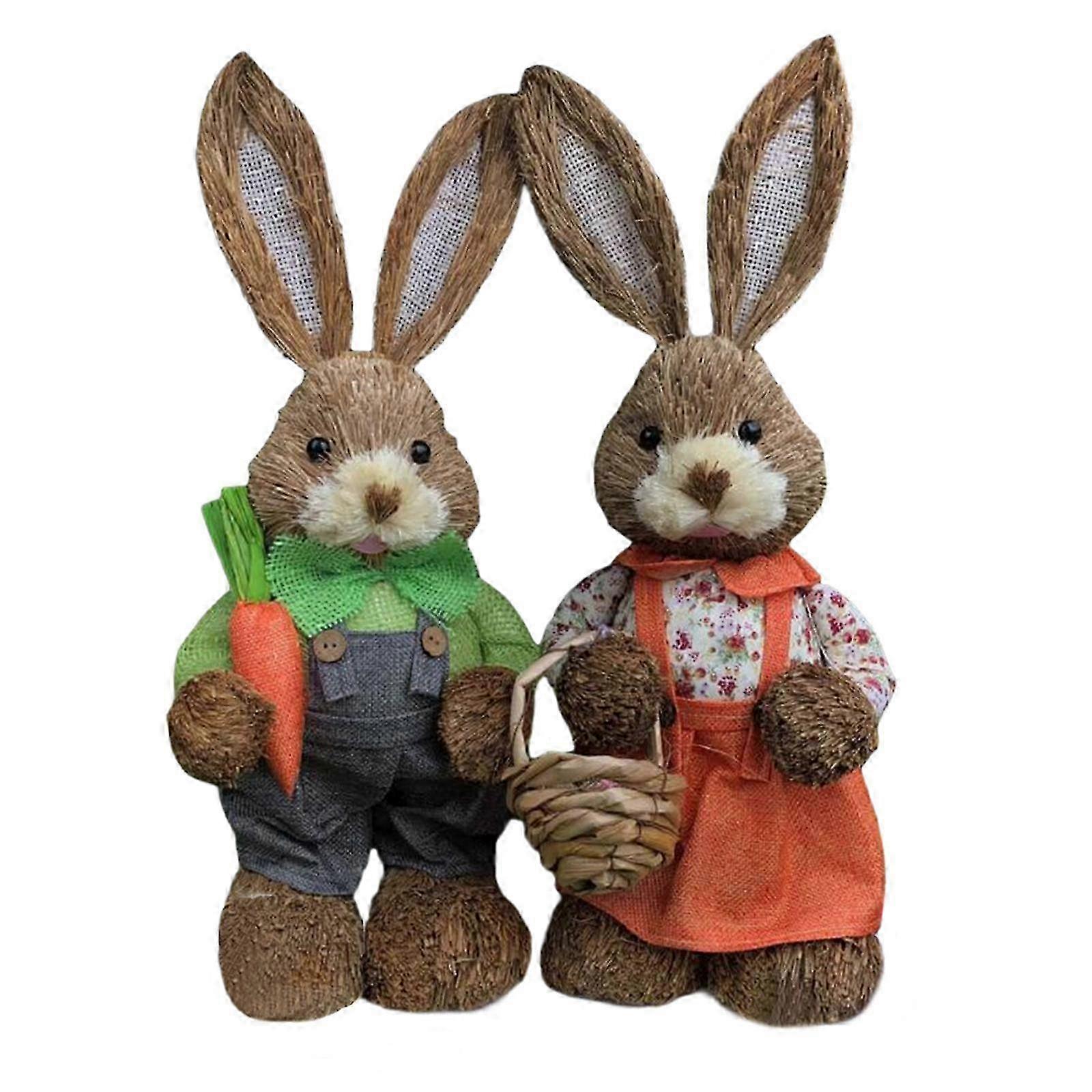 2Pcs Handmade Easter Bunny Decor, 13.8 Inch Cartoon Rabbit Home Display Crafts