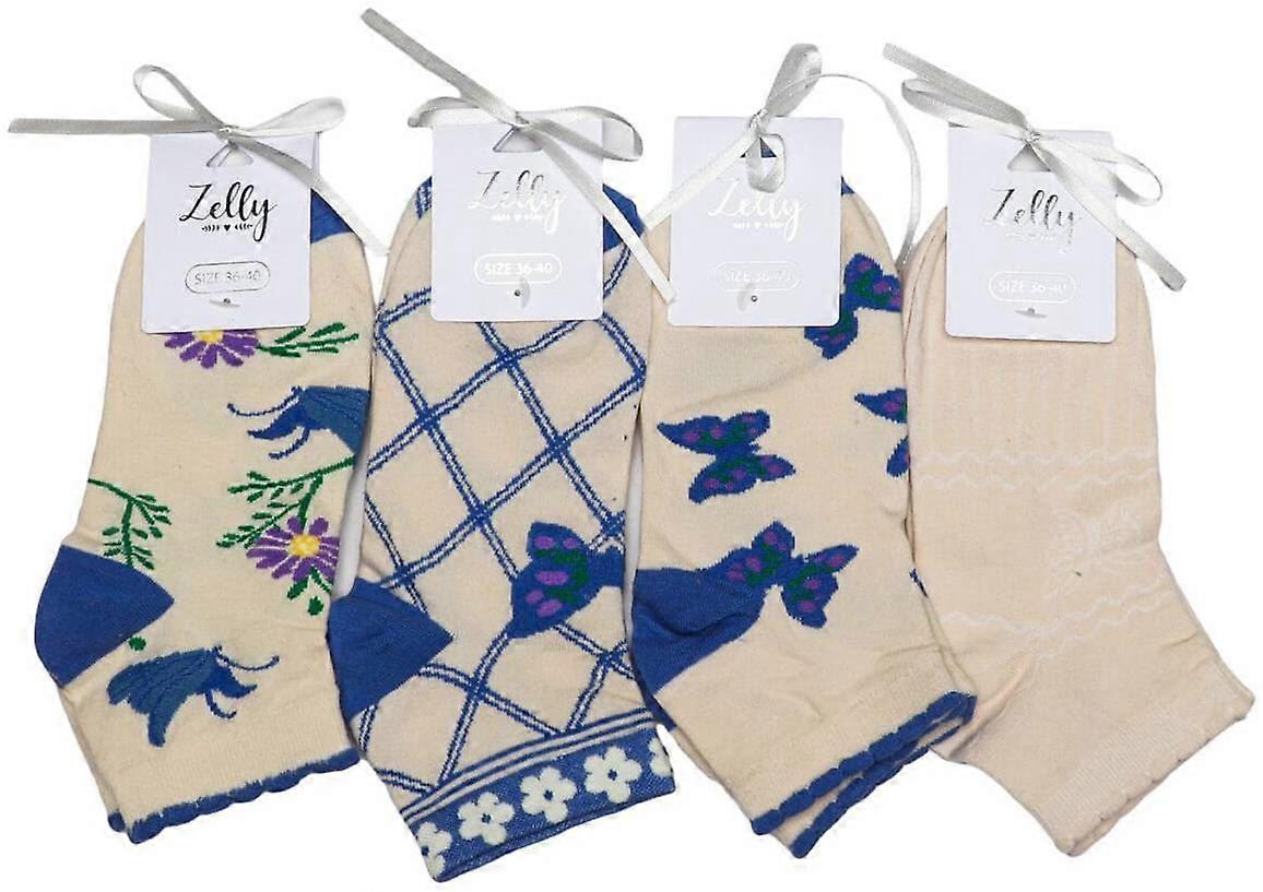 Zelly 4 Pack Assorted Daphne Socks - Cream/Blue/Purple