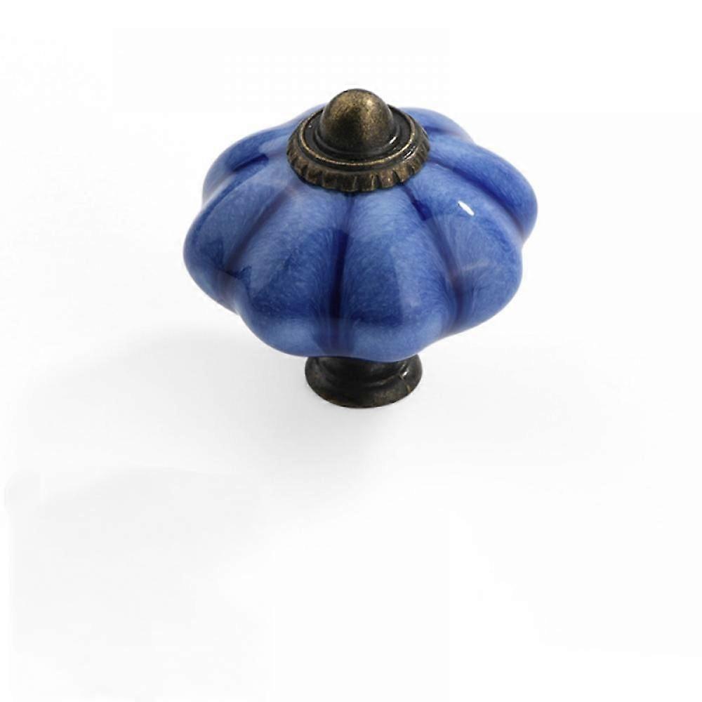 6 Pack Ceramic Cabinet Knobs, Chic Drawer Knobs, Antique Pumpkin Kitchen Cabinet Handles, Round Furniture Door Knobs, Blue