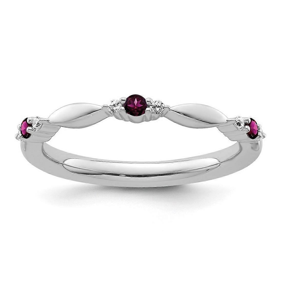 2mm 14k White Gold Stackable Rhodolite Garnet and Diamond Ring-Stackable-Ring for Women - Ring Size: 5 to 8