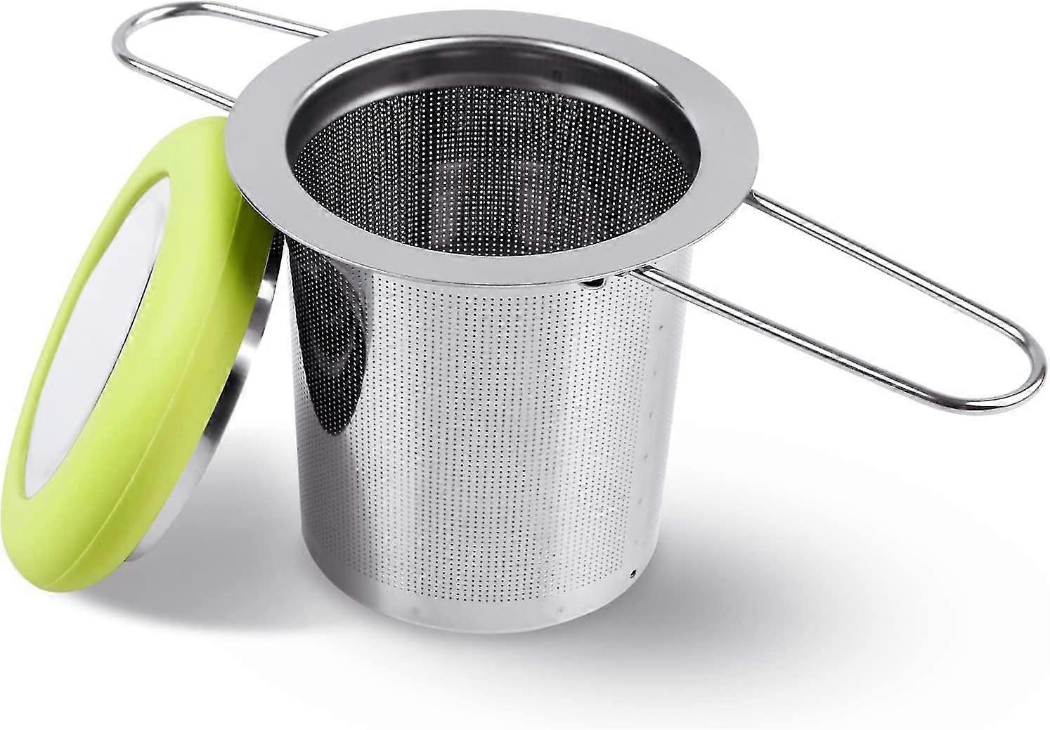 Fenshine Tee Infuser Edelstahl Teesieb Faltgriff Teefilter Extra fein Mesh Sieb Brühkorb mit Deckel für lose Blatttee (grün)