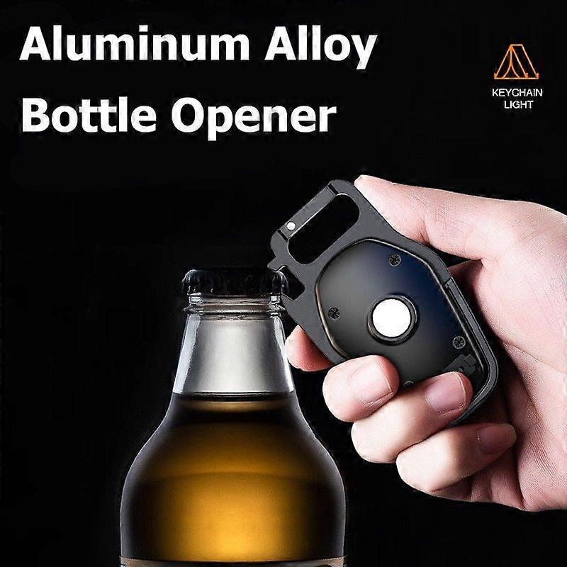 function Keychain Light Portable COB Bright Light Emergency Light Red Light Flash Warning Mini USB C Charge Light bottle opener