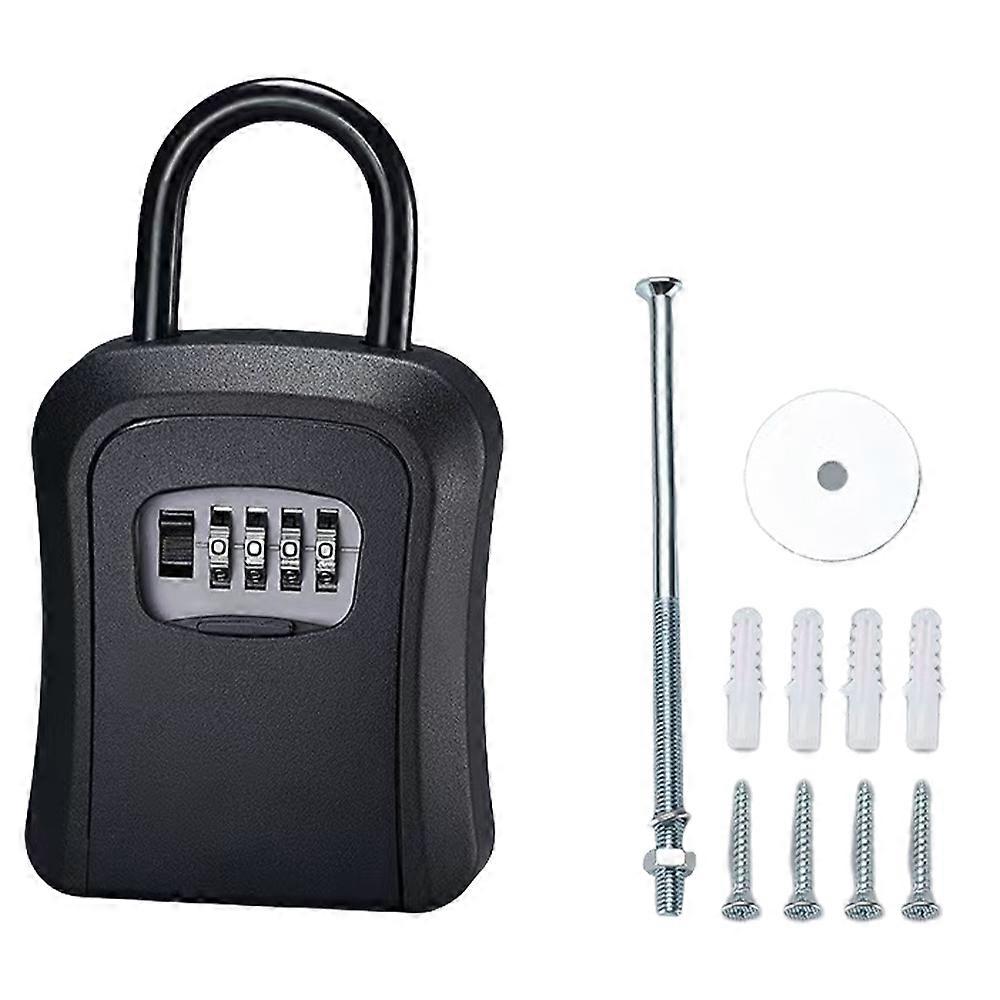 Key box BYONDSELF® Removable wall-mountable aluminum alloy with hook with 4-digit mechanical password waterproof 12×9.5×4cm black