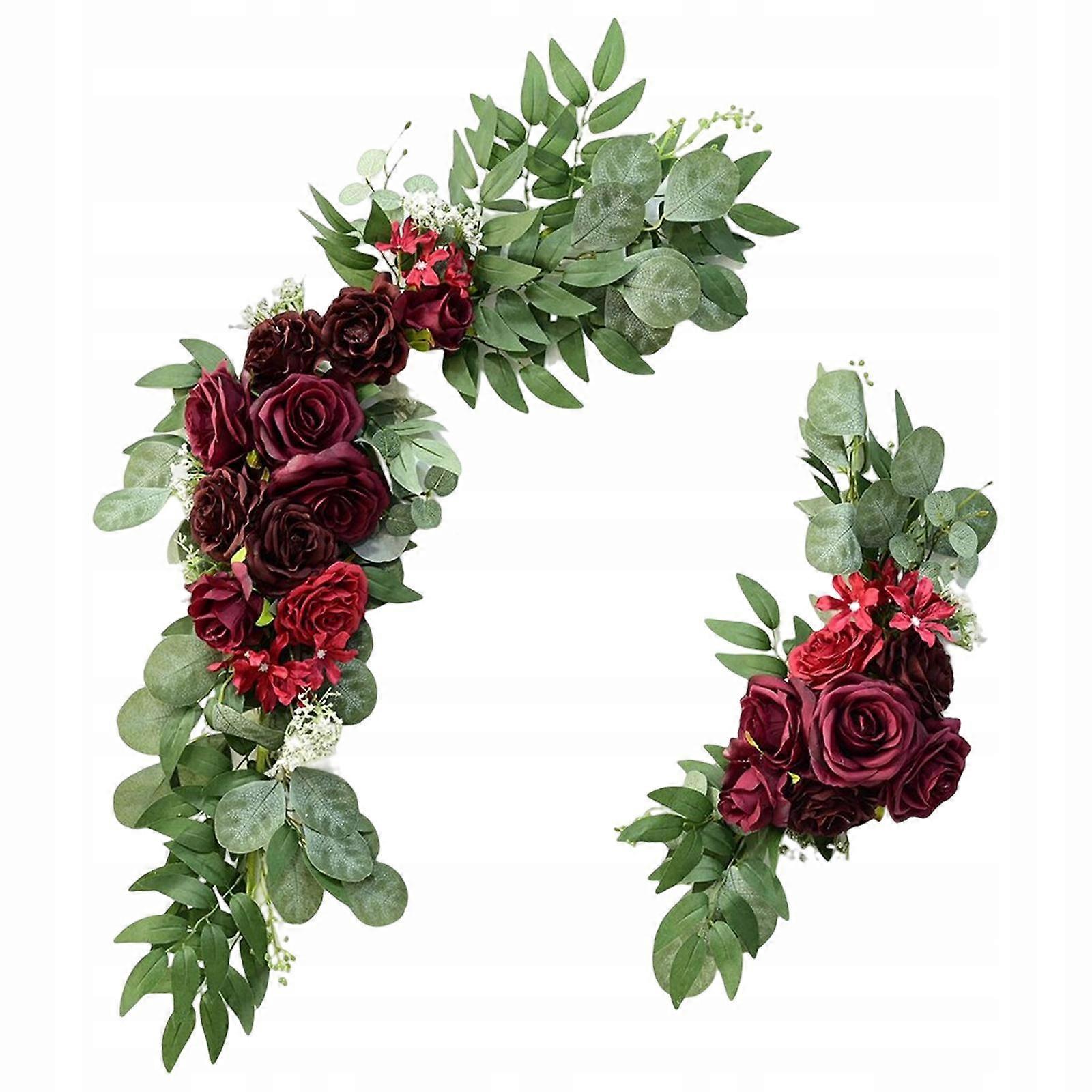 2 Stück Hochzeit Bogen Blumen Swag Seide Kranz rustikal grün Blätter rot