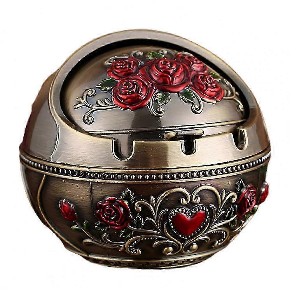 Askkopp Hushålls Heminredning Zinklegering Retro Stor Askhållare med Lock för Hem, Rose