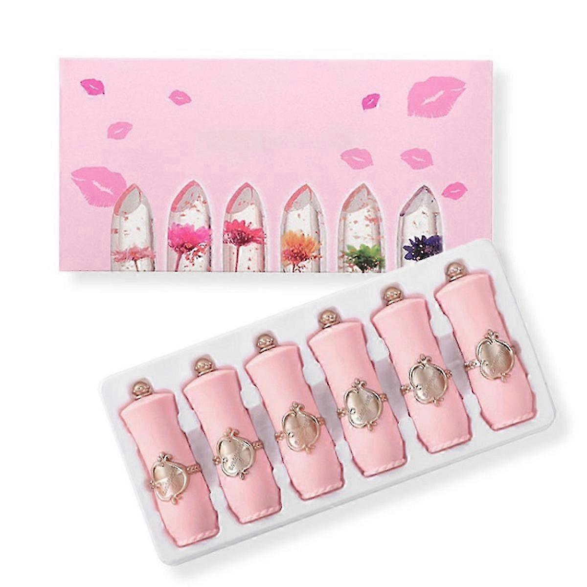 2025 6 Pcs/Set Flower Jelly Lipstick Set Temperature Change Moisturizer Long Lasting Nutritious Balm Magic Color Change Lip Gloss