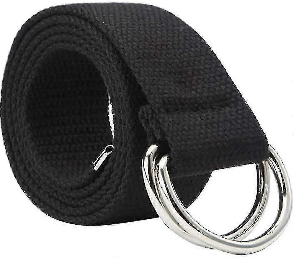 Braided Canvas Belt Suitable for Unisex with Double Silver Metal D-ring Buckle - 1 Piece in Black Color