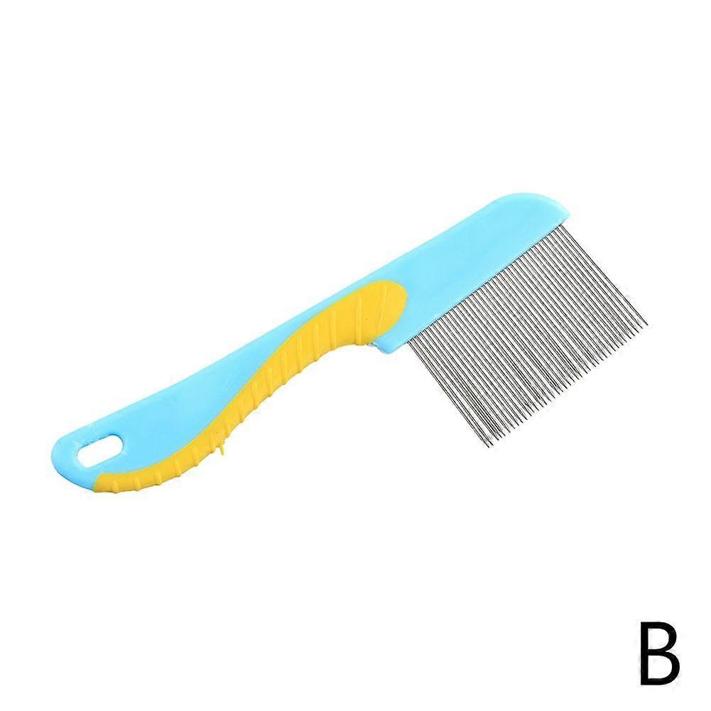 Blue (B)$Pet supplies dog long handle flea comb cleaning supplies long needle dense teeth cat and dog lice removal comb pet comb