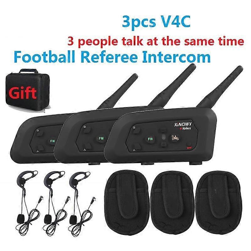 3 stks XINOWY V4 V4C Voetbal Scheidsrechter Intercom Headset 1200M Full Duplex Bluetooth Motorfiets Interphone Talk Tegelijkertijd