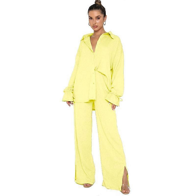 Autumn Women's Solid Colour Lapel Single Breasted Long Sleeve Tie Top Fashion Pants Suit