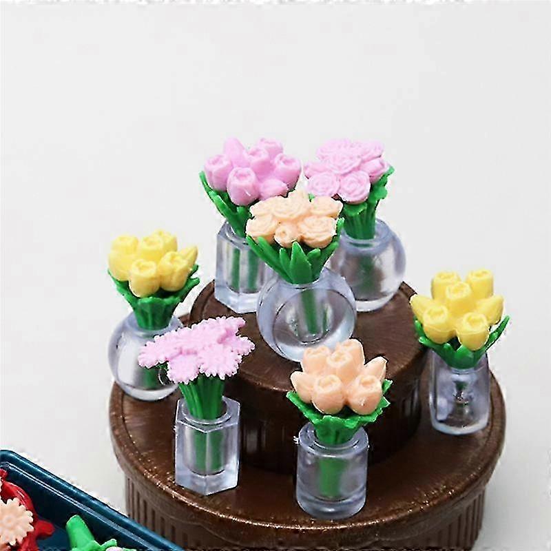 1:18 Mini Simulation Flower Shop Set Trolley Micro-Landscape Decoration Children Play House Toys