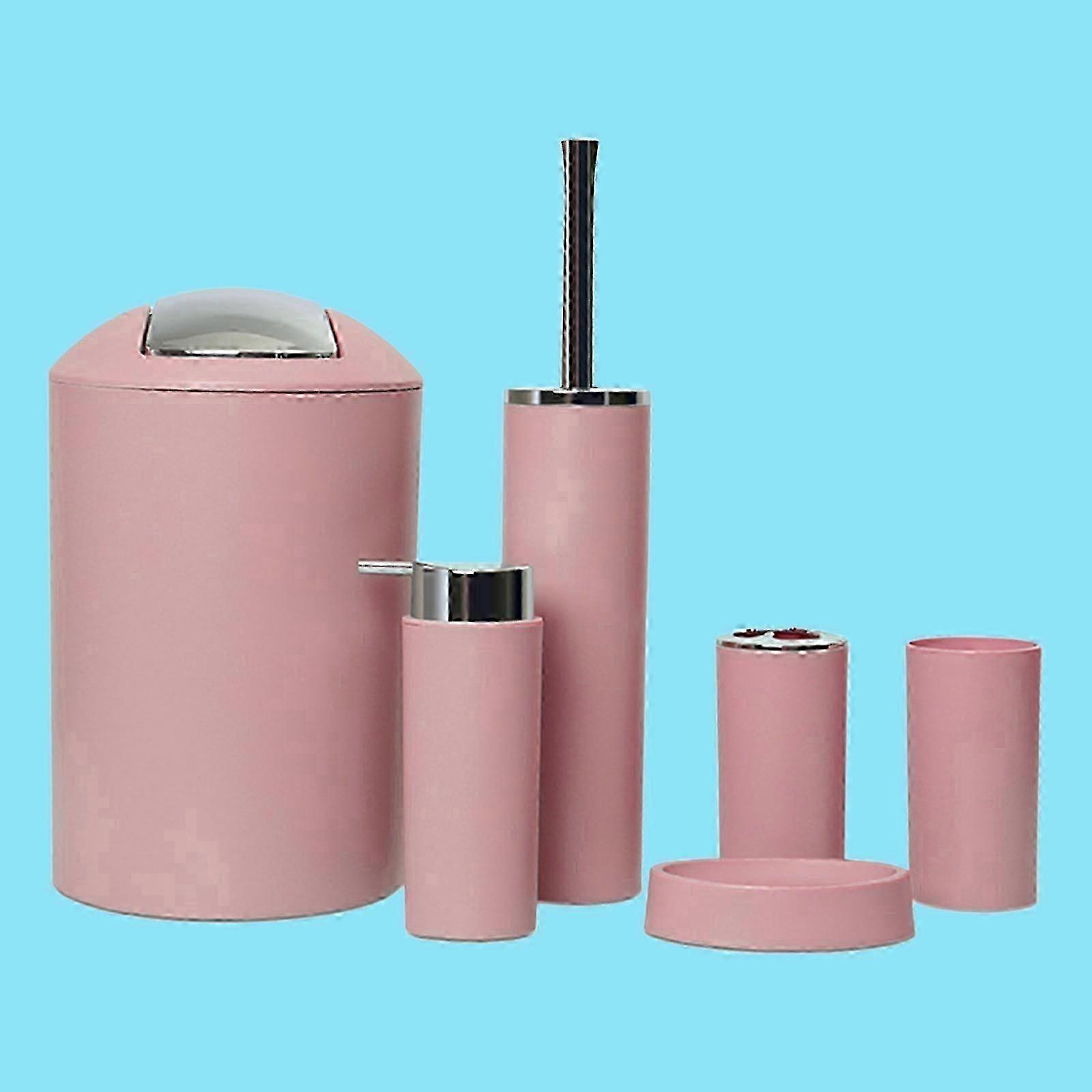 6PCSピンクのバスルームアクセサリーセット - タンブラー、歯ブラシホルダー、ソープディッシュなど