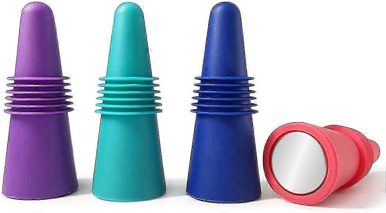 Bouchons à vin réutilisables pour bar, cuisine, fête, mariage (4 pièces, bleu, vert, rouge, violet)