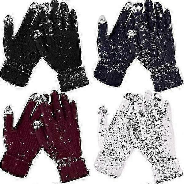 4ペアの女性の冬のタッチスクリーングローブ暖かいフリース裏地膝高