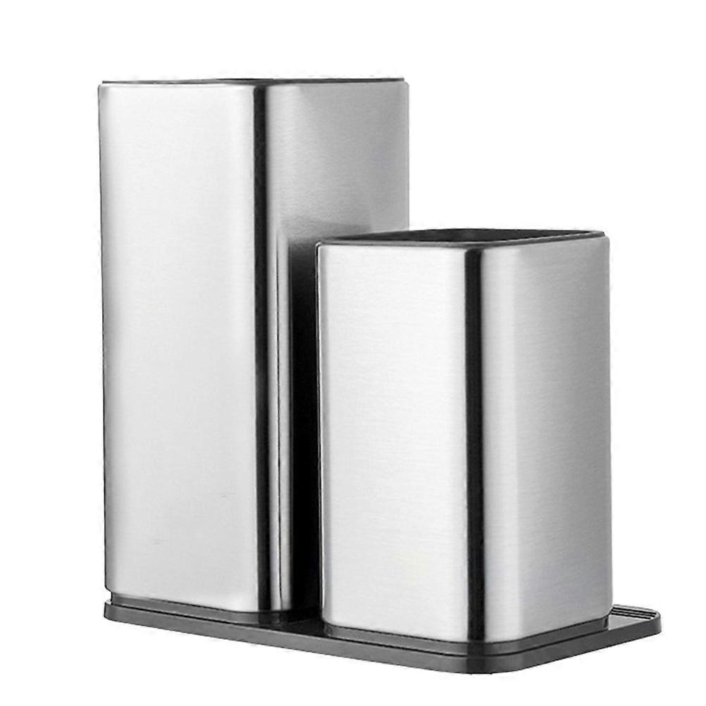 Storage Buckets Stainless Steel Kitchen Utensil Holder Safe Design Rust Prevention Square Shape 22.5x11.2x23.6cm 1Set