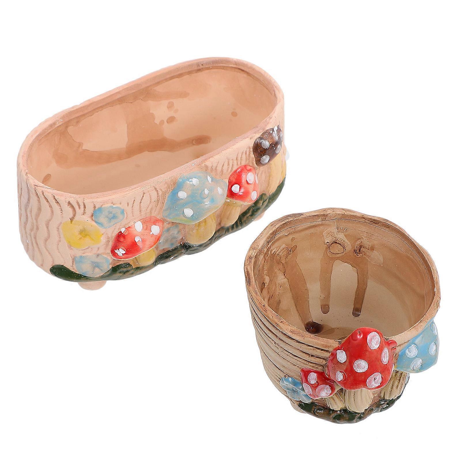 2pcs Ceramic Mushroom Pattern Flowerpot Decorative Planters for Home or Office – Unique Plant Containers for Chic Home Decor & Nature Lovers
