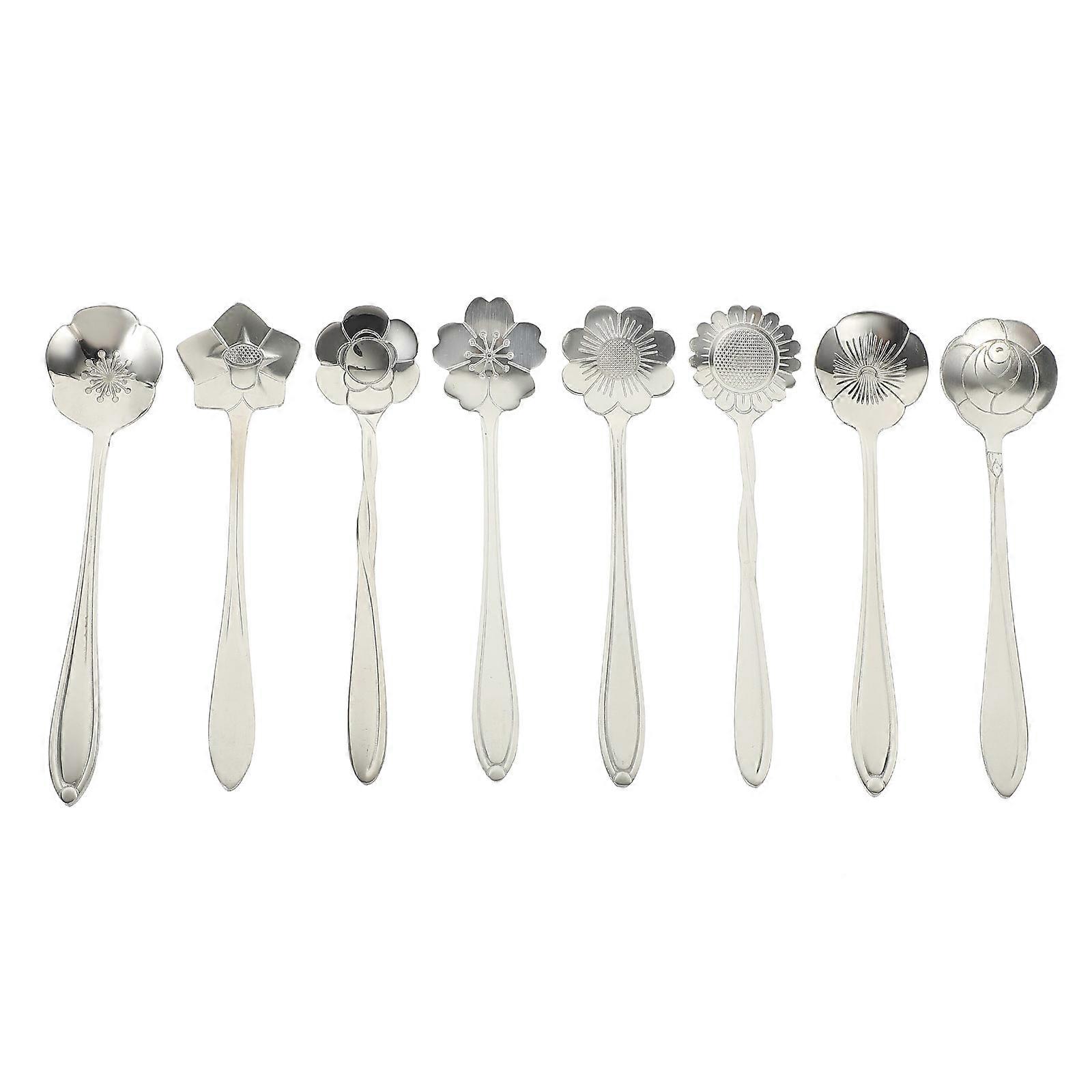 Cute Coffee Spoons Embossed Handle 12.3x2.5cm Home Use 8Pcs