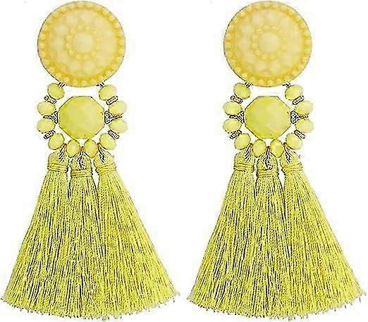 Bohemian Tassel Chandelier Earrings with Button Stud