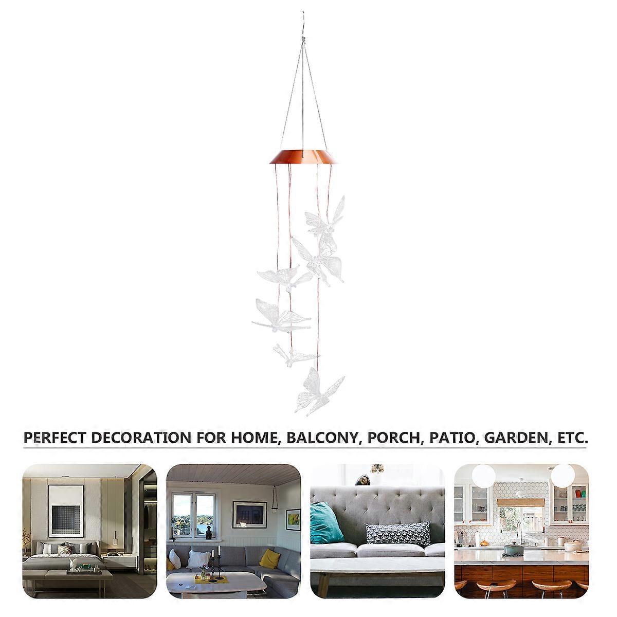 Garden Patio Decoration Wind Chime Lamp Butterfly Shape Solar Powered For Home Balcony Porch Patio Garden 60 x 12.5 x 4.5cm 1Pcs