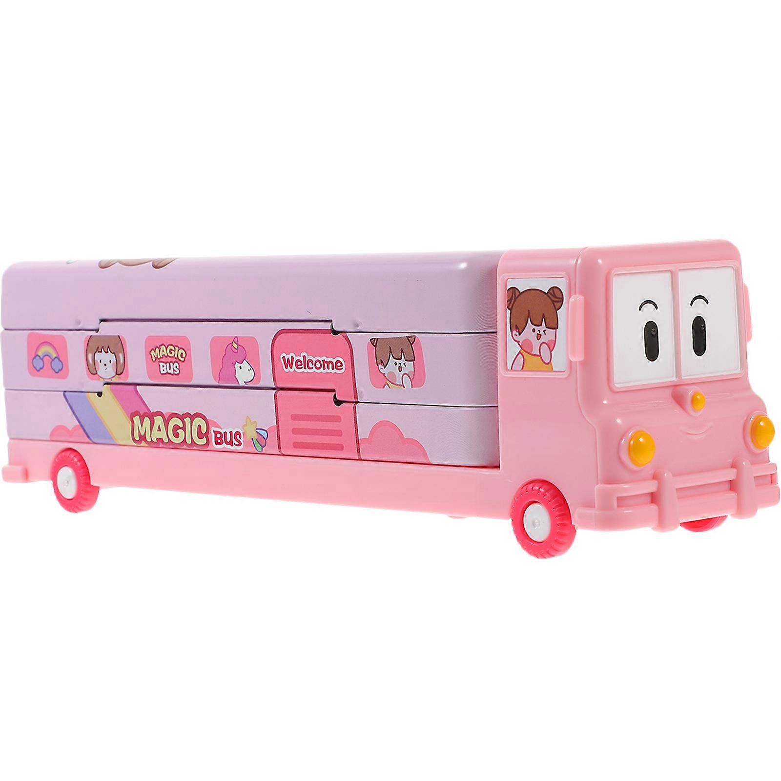 Pencil Holders Multi-Compartment Pencil Case Students School Bus Shape 23.80X6.80X5.90CM 1Pack