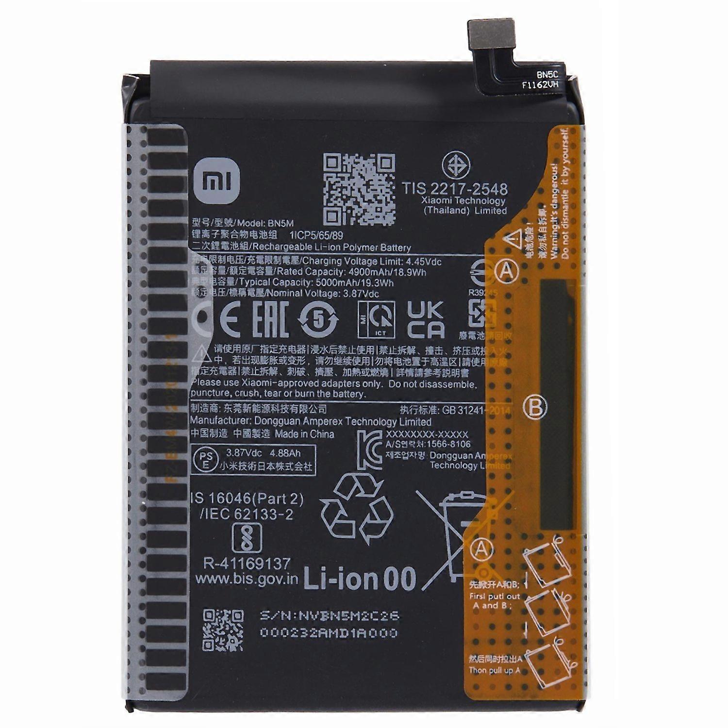 For Xiaomi Redmi Note 12 4G 3.87V 4900mAh Li Ion Polymer Battery Assembly Part (Encode: BN5M) (Witho
