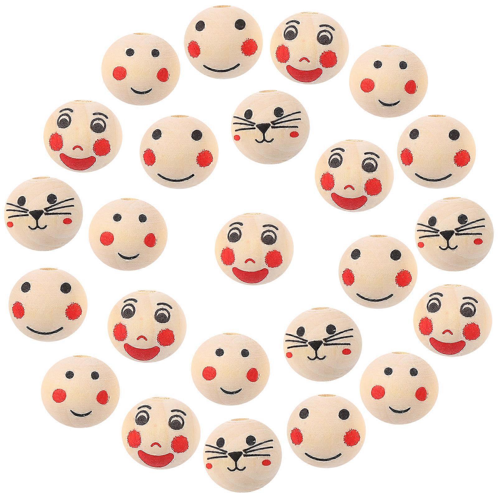 Diy Wood Beads For Jewelry Making Face Pattern Wood Beads Home Decoration Round Simple Design Beige 2.00X2.00X2.00CM 120Pcs