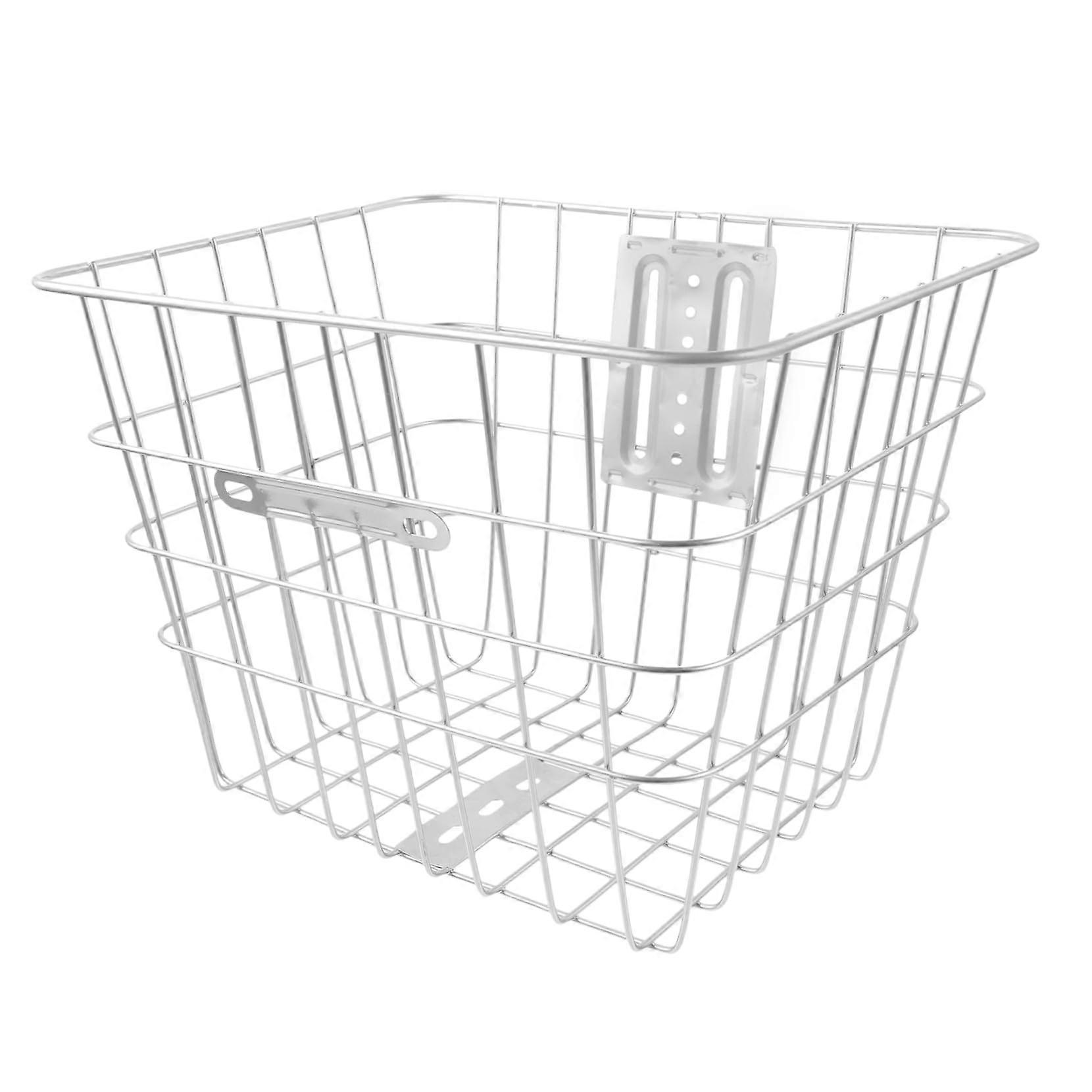 Bicycle Basket Removable Wheel Bar, Pannier Rack Bag, Storage Basket, Compatible With Most Rear Racks, Iron Silver