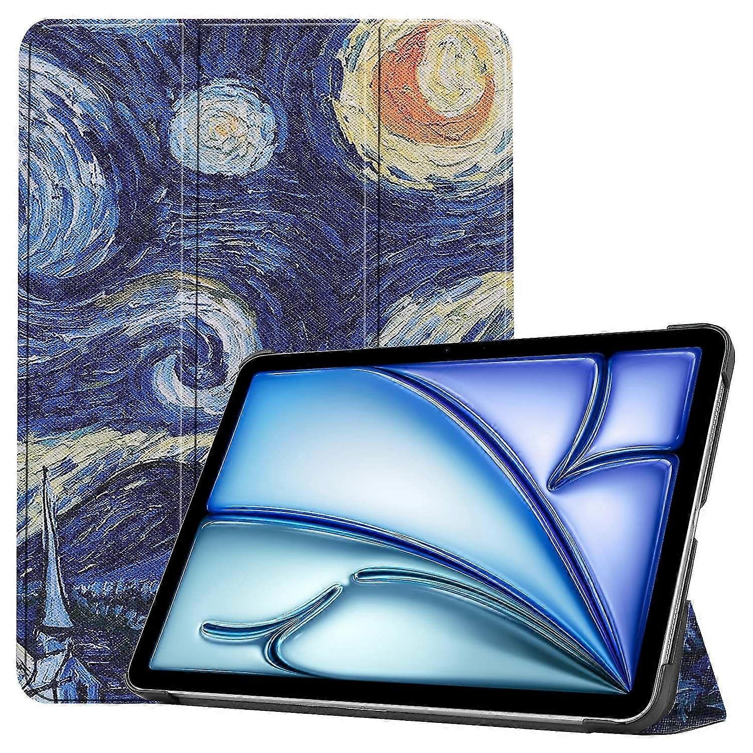 Trifold Stand Case for 11-inch Tablets with Auto Wake/Sleep Feature - Apricot Blossom Design, Compatible with Certain Brands