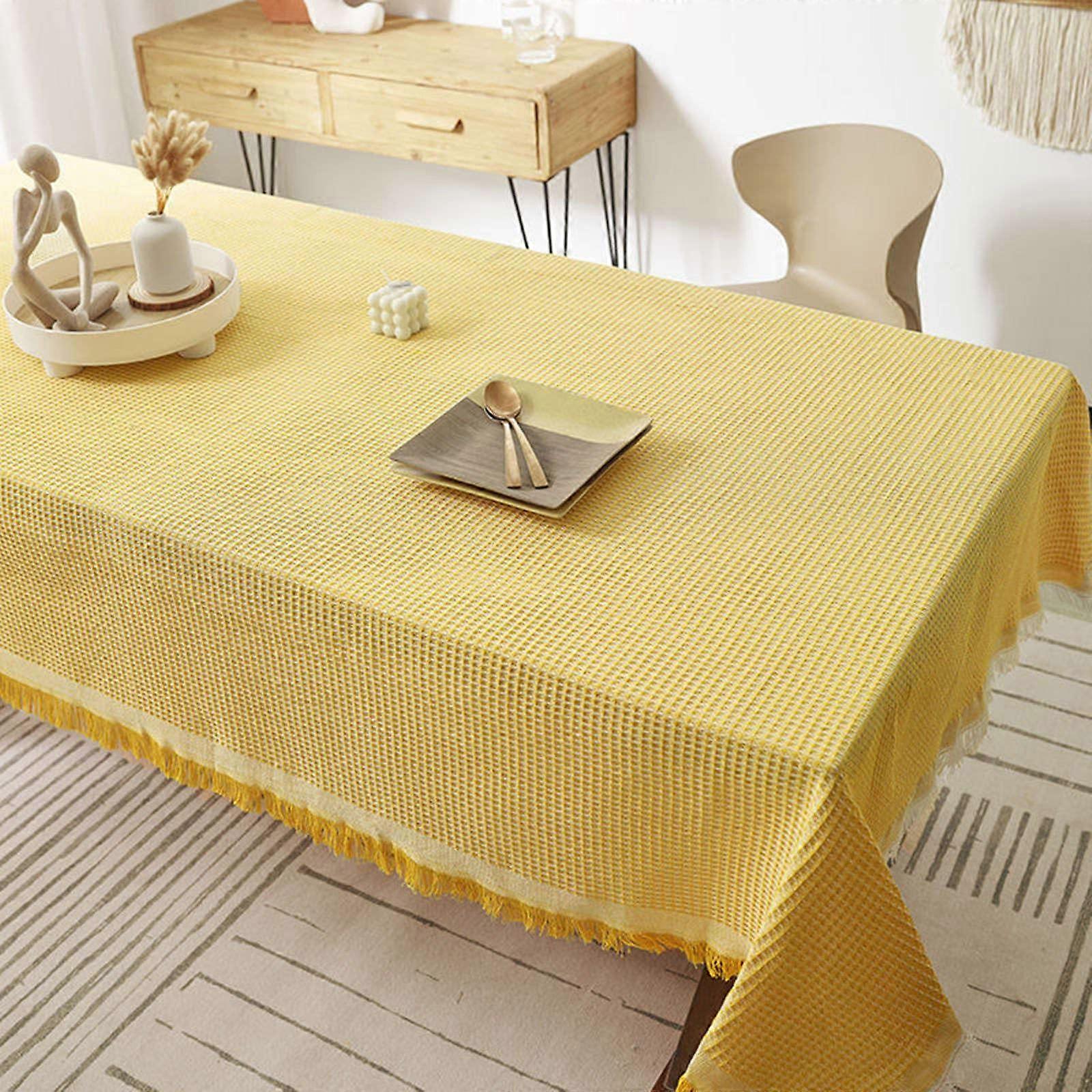 Cotton Linen Tablecloth, Tassel, Wrinkle, Decorative, 180x380cm (71x150inch)