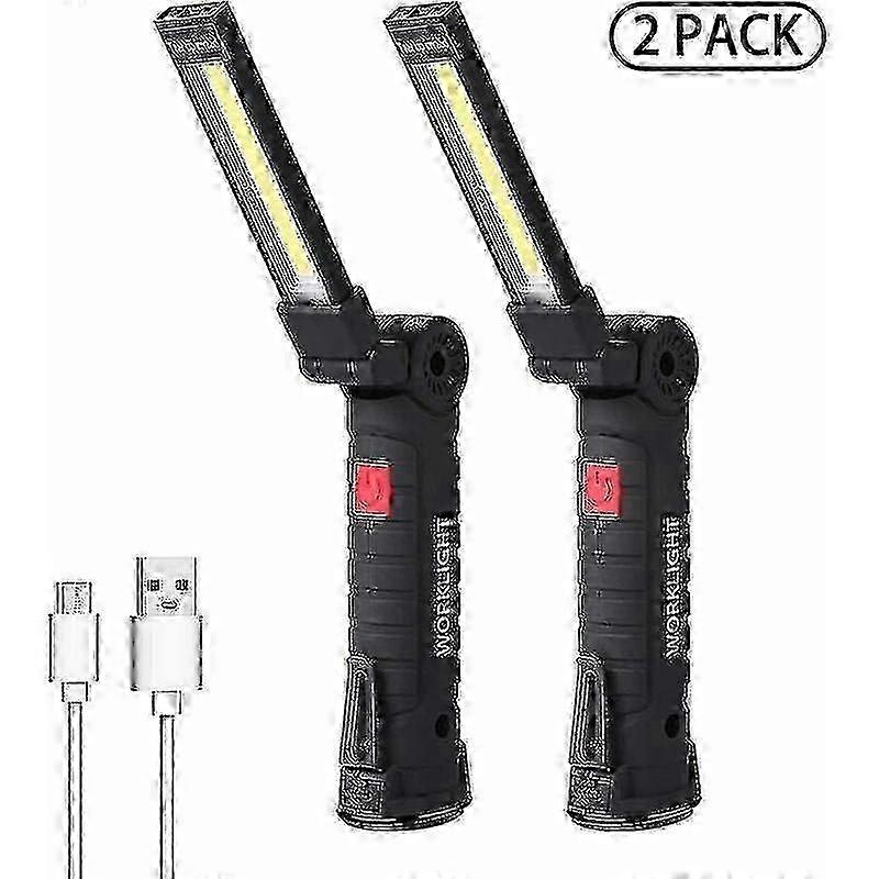 2 Pieces Work Light, Hand Torch, Rechargeable LED Workshop Light, Flashlight with Magnetic Base 5 Modes for Garage Use