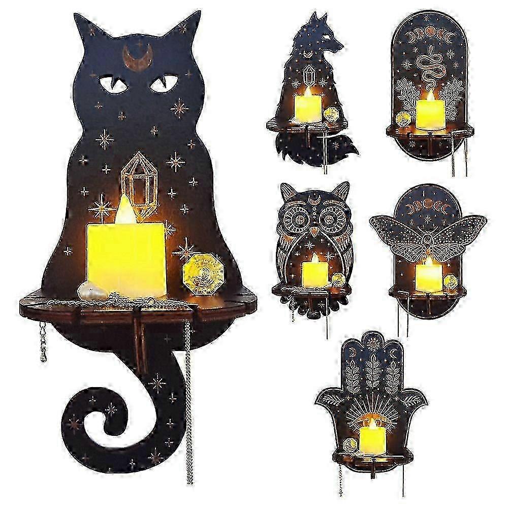1pc Crystal Stone Wall Shelf Handcrafted Wooden Display Stand Hanging Candle Holder Home Decor Shelves