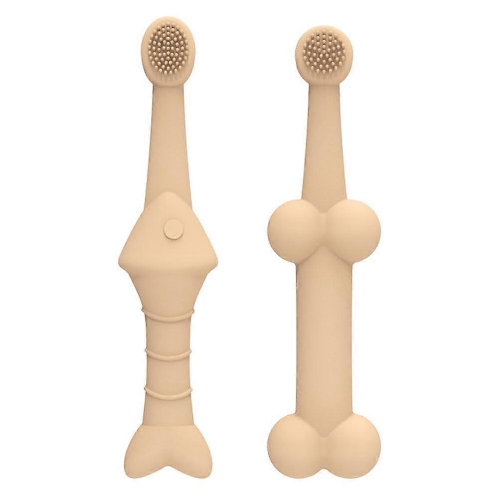 Dog Teeth Cleaning Brush 2 Pack, Double Sided Cat Toothbrush for Small Medium Large Pets, Ergonomic Beige Handle