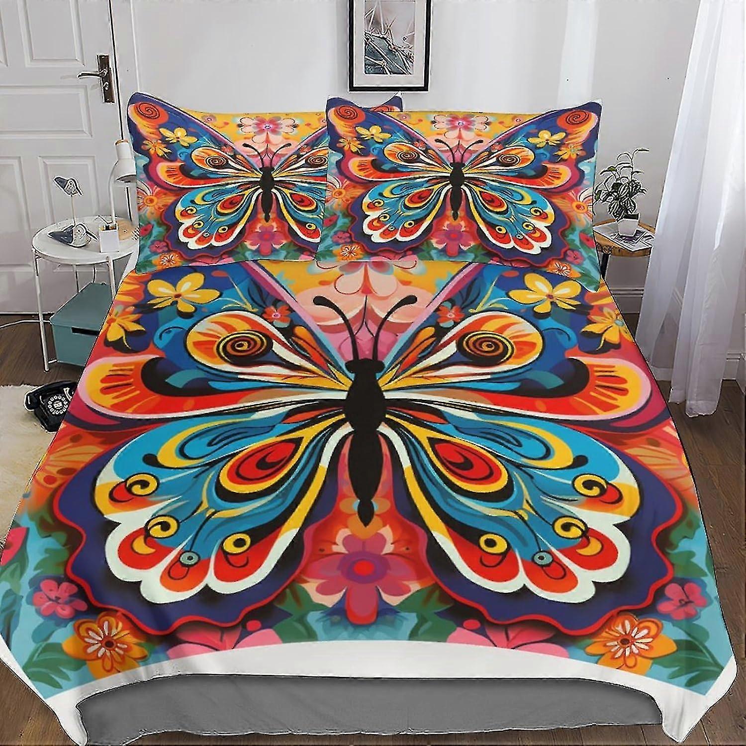 VCLUST Flower Butterfly Bedding Duvet Cover Set 3D Colorful Quilt Cover Soft Microfiber Bedroom Duvet Set with Pillowcase for Teens and Adul