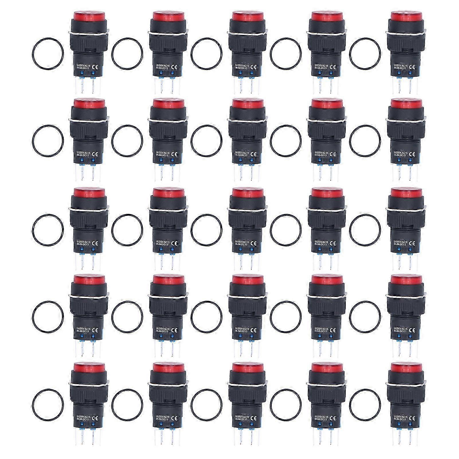 25Pcs Momentary Self Locking Button Switch 8 Pin 16mm Round with Light 12V for Control